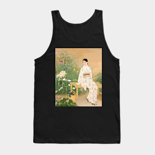 Serene Beauty: A Japanese Lady in a Summer Garden - vintage Japanese art Tank Top